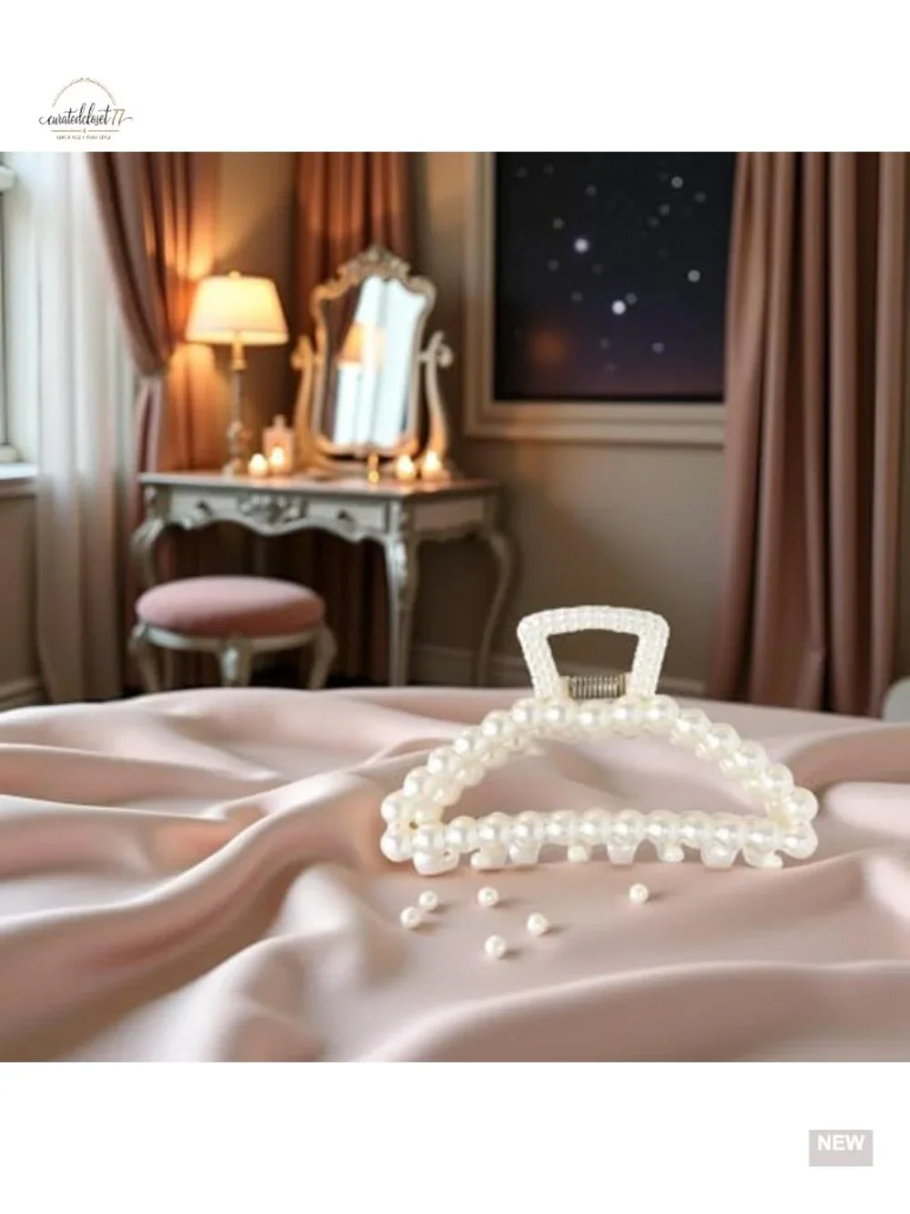 2 Large Claw Hair Clips with Faux Pearl Accents for Thick Thin Hair